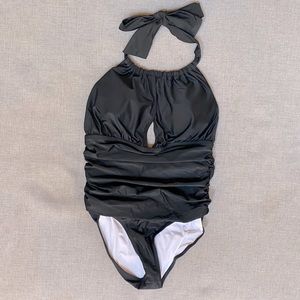 Cupshe brand one piece bathing suit, Halter top, black, size medium, like new.